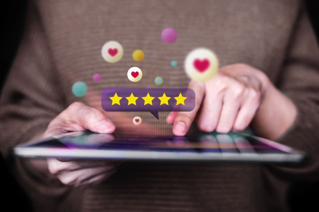 5 star customer review on tablet